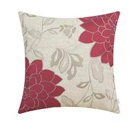 CaliTime Cushion Covers High Class Throw Pillow Cover Case for Couch Sofa Home Decoration Vintage Dahlia Floral Applique Embroidered 50cm x 50cm Red & Taupe