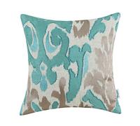 CaliTime Cushion Covers High Class Throw Pillow Cover Case for Couch Sofa Home Decoration Vintage Ikat Style Applique Embroidered 50cm x 50cm Teal Taupe