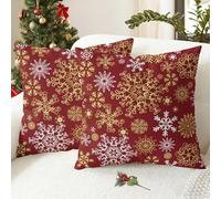 CaliTime Cushion Covers Pack of 2 Cozy Fleece Throw Pillow Cases Covers for Couch Bed Sofa Christmas Snowflakes Both Sides 40cm x 40cm Christmas Red