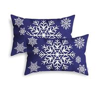 CaliTime Cushion Covers Pack of 2 Cozy Fleece Throw Pillow Cases Covers for Couch Bed Sofa Christmas Snowflakes 30cm x 50cm Navy Blue