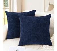 CaliTime Cushion Covers Pack of 2 Cozy Throw Pillow Covers Cases for Couch Sofa Home Decoration Solid Dyed Soft Chenille 60cm x 60cm Navy Blue