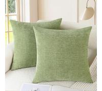 CaliTime Cushion Covers Pack of 2 Cozy Throw Pillow Covers Cases for Couch Sofa Home Decoration Solid Dyed Soft Chenille 40cm X 40cm Sage