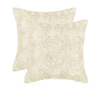 CaliTime Cushion Covers Pack of 2 Cushion Covers Throw Pillow Cases Shells for Couch Sofa Home Solid Stereo Roses Floral 50cm x 50cm Cream