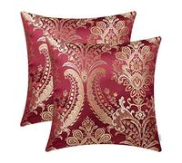 CaliTime Cushion Covers Pack of 2 Supersoft Throw Pillow Covers Cases for Couch Sofa Home Decor Vintage Damask Fabric Floral Design 50cm x 50cm Deep Red