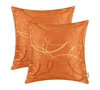 CaliTime Cushion Covers Pack of 2 Throw Pillow Cases Shells for Couch Sofa Home Decor Modern Shining & Dull Contrast Circles Rings Geometric 55cm x 55cm Bright Orange