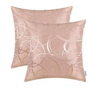 CaliTime Cushion Covers Pack of 2 Throw Pillow Cases Shells for Couch Sofa Home Decor Modern Shining & Dull Contrast Circles Rings Geometric 55cm x 55cm Dusty Pink