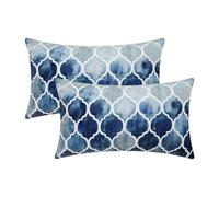 CaliTime Pack of 2 Cozy Bolster Pillow Cases Covers for Couch Bed Sofa Manual Hand Painted Colorful Geometric Trellis Chain Print 30cm x 50cm Main Grey Navy Blue