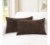CaliTime Pack of 2 Cozy Bolster Pillow Covers Cases for Couch Sofa Home Decoration Solid Dyed Soft Chenille 30cm X 50cm Coffee