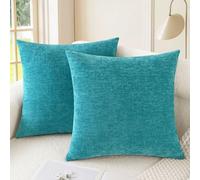 CaliTime Pack of 2 Cozy Bolster Pillow Covers Cases for Couch Sofa Home Decoration Solid Dyed Soft Chenille 60cm x 60cm Lake Blue