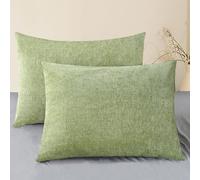 CaliTime Pack of 2 Cozy Standard Pillow Shams Cases for Bed Bedding Decoration Solid Dyed Soft Chenille 50cm x 66cm Sage