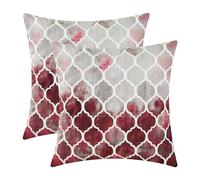 CaliTime Pack of 2 Cozy Throw Pillow Cases Covers for Couch Bed Sofa Manual Hand Painted Colorful Geometric Trellis Chain Print 45cm x 45cm Main Grey Red Burgundy