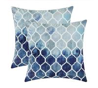 CaliTime Pack of 2 Cozy Throw Pillow Cases Covers for Couch Bed Sofa Manual Hand Painted Colorful Geometric Trellis Chain Print 45cm x 45cm Main Grey Navy Blue