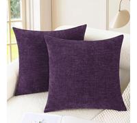 CaliTime Pack of 2 Cozy Throw Pillow Covers Cases for Couch Sofa Home Decoration Solid Dyed Soft Chenille 55cm X 55cm Plum Purple