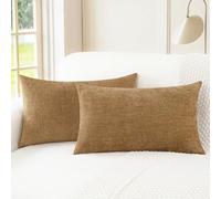CaliTime Pack of 2 Cozy Throw Pillow Covers Cases for Couch Sofa Home Decoration Solid Dyed Soft Chenille 30 x 50cm Apricot Brown