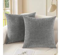 CaliTime Pack of 2 Cozy Throw Pillow Covers Cases for Couch Sofa Home Decoration Solid Dyed Soft Chenille 45cm X 45cm Medium Grey