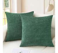CaliTime Pack of 2 Cozy Throw Pillow Covers Cases for Couch Sofa Home Decoration Solid Dyed Soft Chenille 50 x 50cm Dark Green