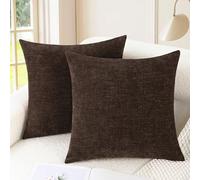 CaliTime Pack of 2 Cozy Throw Pillow Covers Cases for Couch Sofa Home Decoration Solid Dyed Soft Chenille 40cm X 40cm Coffee