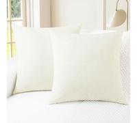 CaliTime Pack of 2 Cozy Throw Pillow Covers Cases for Couch Sofa Home Decoration Solid Dyed Soft Chenille 55cm X 55cm Cream