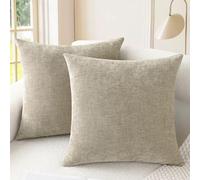 CaliTime Pack of 2 Cozy Throw Pillow Covers Cases for Couch Sofa Home Decoration Solid Dyed Soft Chenille 40cm X 40cm Light Taupe
