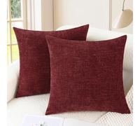 CaliTime Pack of 2 Cozy Throw Pillow Covers Cases for Couch Sofa Home Decoration Solid Dyed Soft Chenille 45cm X 45cm Burgundy