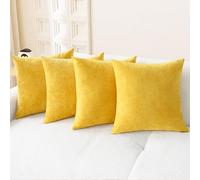 CaliTime Pack of 4 Cozy Throw Pillow Covers Cases for Couch Sofa Home Decoration Solid Dyed Soft Chenille 45cm X 45cm Mustard Yellow