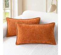 CaliTime Throw Pillow Cases Pack of 2 Cotton Thread Stitching Edges Solid Dyed Soft Chenille Cushion Covers for Couch Sofa Home Farmhouse Decoration 30cm x 50cm Burnt Orange