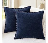 CaliTime Throw Pillow Cases Pack of 2 Cotton Thread Stitching Edges Solid Dyed Soft Chenille Cushion Covers for Couch Sofa Home Farmhouse Decoration 60cm x 60cm Navy Blue