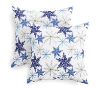 CaliTime Throw Pillow Cases Pack of 2 Cozy Fleece Christmas Snowflakes Print Cushion Covers for Holiday Couch Sofa Home Decoration 45cm X 45cm Navy Blue Gray
