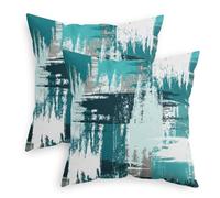 CaliTime Throw Pillow Cases Pack of 2 Cozy Fleece Interlaced Watercolor Brush Strokes Decorative Cushion Covers for Couch Bed Sofa Farmhouse Decoration 45cm X 45cm Teal