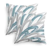 CaliTime Throw Pillow Cases Pack of 2 Cozy Fleece Two-Tone Abstract Feather Decorative Cushion Covers for Couch Bed Sofa Farmhouse Decoration 45cm X 45cm Smoke Blue Grey