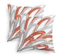 CaliTime Throw Pillow Cases Pack of 2 Cozy Fleece Two-Tone Abstract Feather Decorative Cushion Covers for Couch Bed Sofa Farmhouse Decoration 40cm X 40cm Burnt Orange Grey