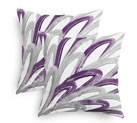 CaliTime Throw Pillow Cases Pack of 2 Cozy Fleece Two-Tone Abstract Feather Decorative Cushion Covers for Couch Bed Sofa Farmhouse Decoration 40cm X 40cm Purple Grey