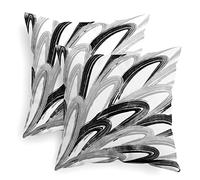 CaliTime Throw Pillow Cases Pack of 2 Cozy Fleece Two-Tone Abstract Feather Decorative Cushion Covers for Couch Bed Sofa Farmhouse Decoration 40cm X 40cm Black Gray