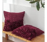 CaliTime Throw Pillow Cases Pack of 2 Solid 3D Stereo Chiffon Wave Rose Flower Decorative Cushion Covers Shells for Couch Sofa Bedroom 40cm X 40cm Burgundy
