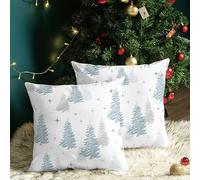 CaliTime Throw Pillow Cover Pack of 2 Cozy Fleece Christmas Trees Stars Decorative Cushion Cases for Couch Bed Sofa Farmhouse Decoration 45cm x 45cm Smoke Blue Grey