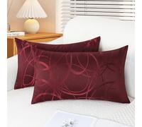 CaliTime Throw Pillow Covers 2 Pack Couch Sofa Home Decor Modern Shiny and Dull Contrast Geometric Shapes Polyester Blend Burgundy 30cm x 50cm