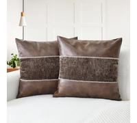 CaliTime Throw Pillow Covers Pack of 2 Soft Faux Leather Solid Dyed Chenille Cushion Cases for Couch Sofa Home Decoration 45 x 45cm Coffee