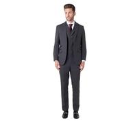 Calix Mens Classic 3 Piece Suit Wool Blend Herringbone Tweed Retro Tailored Fit [SUIT-SIN-3P-CALIX-DK.Grey, UK/US 54 EU 64]