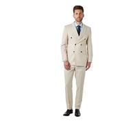 Calix Mens Classic Double Breasted 2 Piece Suit Wool Blend Herringbone Tweed Retro Tailored Fit [Suit-DB-Calix-Cream, UK/US 48 EU 58]