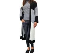 CALIZ GREAT PRICES WHEN YOU SHOP WITH US! Women's Colorblock Knit Long Cardigan Ladies Long Sleeves Open Front S-XL Sizes Knee Length (UK, Alpha, M, Regular, Regular, Black-White-Grey Colorblock)