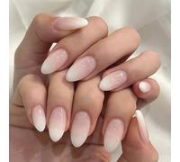Calkkrer 24 Pieces Press On Nails, Almond Shape, French White Gradient, Artificial Stick On Nails, Short Fake Nails For Women, Minimalist French Nails