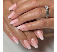 Calkkrer 24 Pieces Press On Nails Short, Almond Shape, French Pink-White Gradient, Artificial Stick On Nails, Short Fake Nails For Women, French Press On Nails
