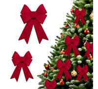 Calkkrer 4 Pieces Red Christmas Bows, Velvet Bows Large 21x31cm and Small 14x21cm, Christmas Decor, Bows for Christmas Wreath Decor Christmas Tree Ornaments