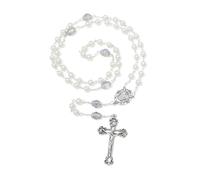 Calkkrer 6mm White Glass Bead Rosary with Cross, Catholic Necklace, Ideal for Communion and Baptism, Rosary in Velvet Pouch, Elegant and Modern