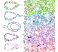 Calkkrer About 160 Pieces Colourful Acrylic Beads, Cute Beads for Bracelets, Pendant Set with Flowers, Butterflies, Hearts, Aesthetic DIY Charms for Bracelets and Necklaces