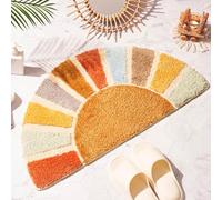 Calkkrer Boho Sunrise Bathroom Rug, Half Circle Bath Mat Cute, Sun Bath Mats, Retro Boho Bath Decor Home, Colorful Semi-Circular Shower Rug 40 * 76cm