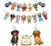 Calkkrer Cute Dog Birthday Banner, Colourful Cake Decor for Dogs, Happy Birthday Banner, Dog Cake Decoration, Dog Birthday Party Decoration