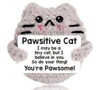 Calkkrer Emotional Support Courage Gift, Handmade Crochet Positive Cat, Inspirational Encouragement Gifts, Lucky Charm, Small Birthday Gifts