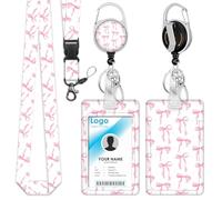 Calkkrer ID Card Holder Sweet Pink Bow Lanyard for Women, Detachable Card Holder for Work ID, Name Tag and ID Cards, Stylish Office Accessories
