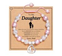 Calkkrer Pink Pearl & Crystal Bracelet, Father-Daughter Gift, Suitable for Birthday, Father's Day, Special Moments, Tender Gift for Daughter from Dad